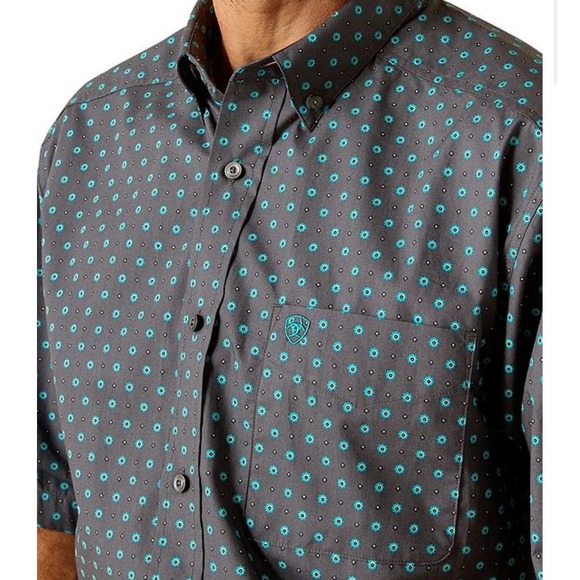 Ariat men's button down Johnnie short sleeve shirt blue cotton poplin western - Picture 7 of 11